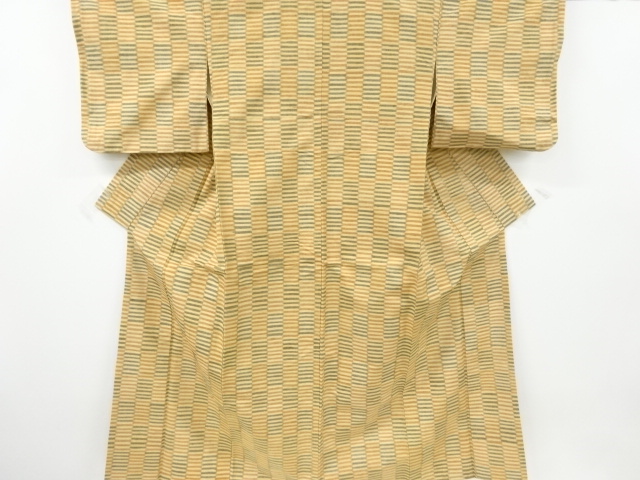 アンティーク　横段模様織り出し手織り真綿紬着物
